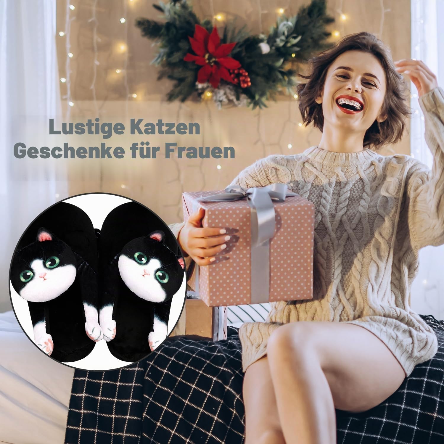 Plüsch Hausschuhe Katze für Damen Mädchen, Warme Lustige Kuschel Flauschige Kuschel Hausschuhe Winter, Weiche Tiere Pantoffeln, Fluffy Cozy Slippers, Frauen Katzenliebhaber