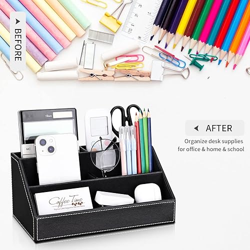 Miniatura 6 de KINGFOM T31-6 unidsset organizador de escritorio de oficina organizador de suministros conjunto de cuero PU control remoto colección titular, caja