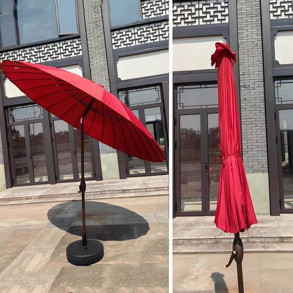 Ombrellone da esterno – Ombrello rotondo da tavolo da mercato con pulsante di inclinazione e manovella – Adatto per giardino, balcone, spiaggia, piscina e prato