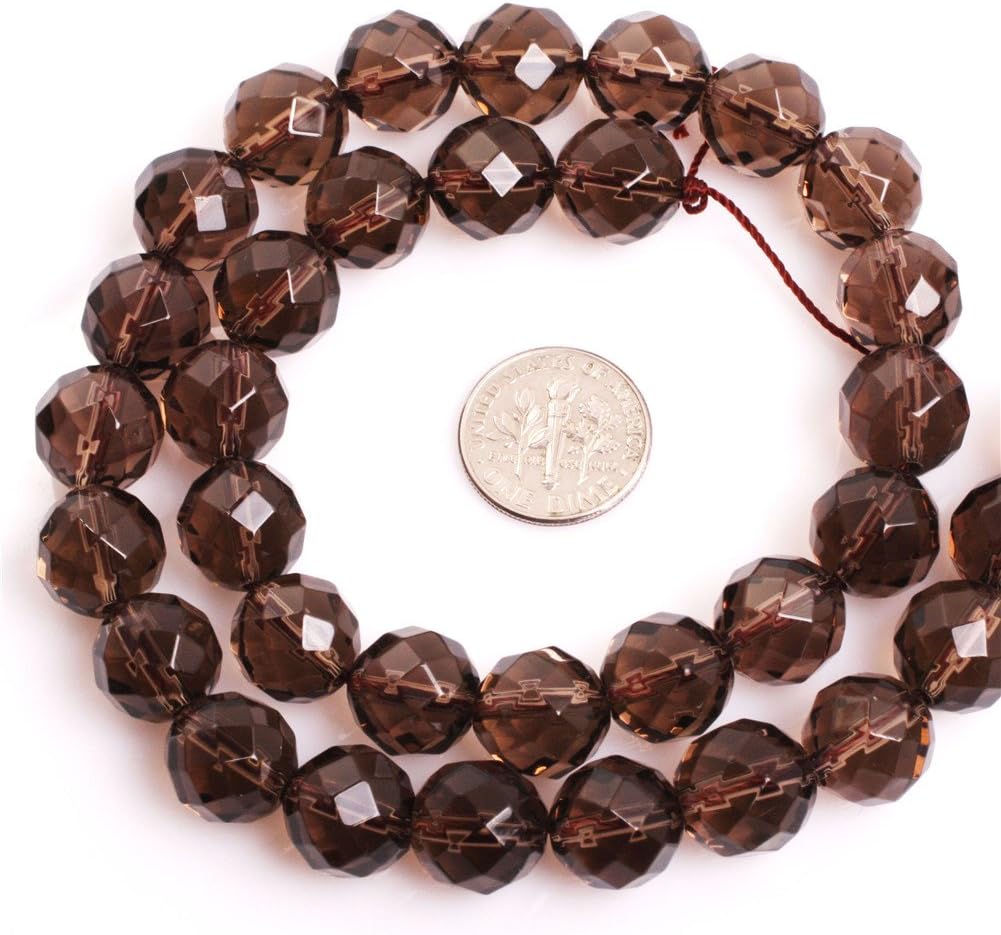 JOE FOREMAN 12mm Smoky Quartz Semi Precious Gemstone Round Faceted Loose Beads for Jewelry Making AAA Grade DIY Handmade Craft Supplies 15" 31-33 Pcs Light Color