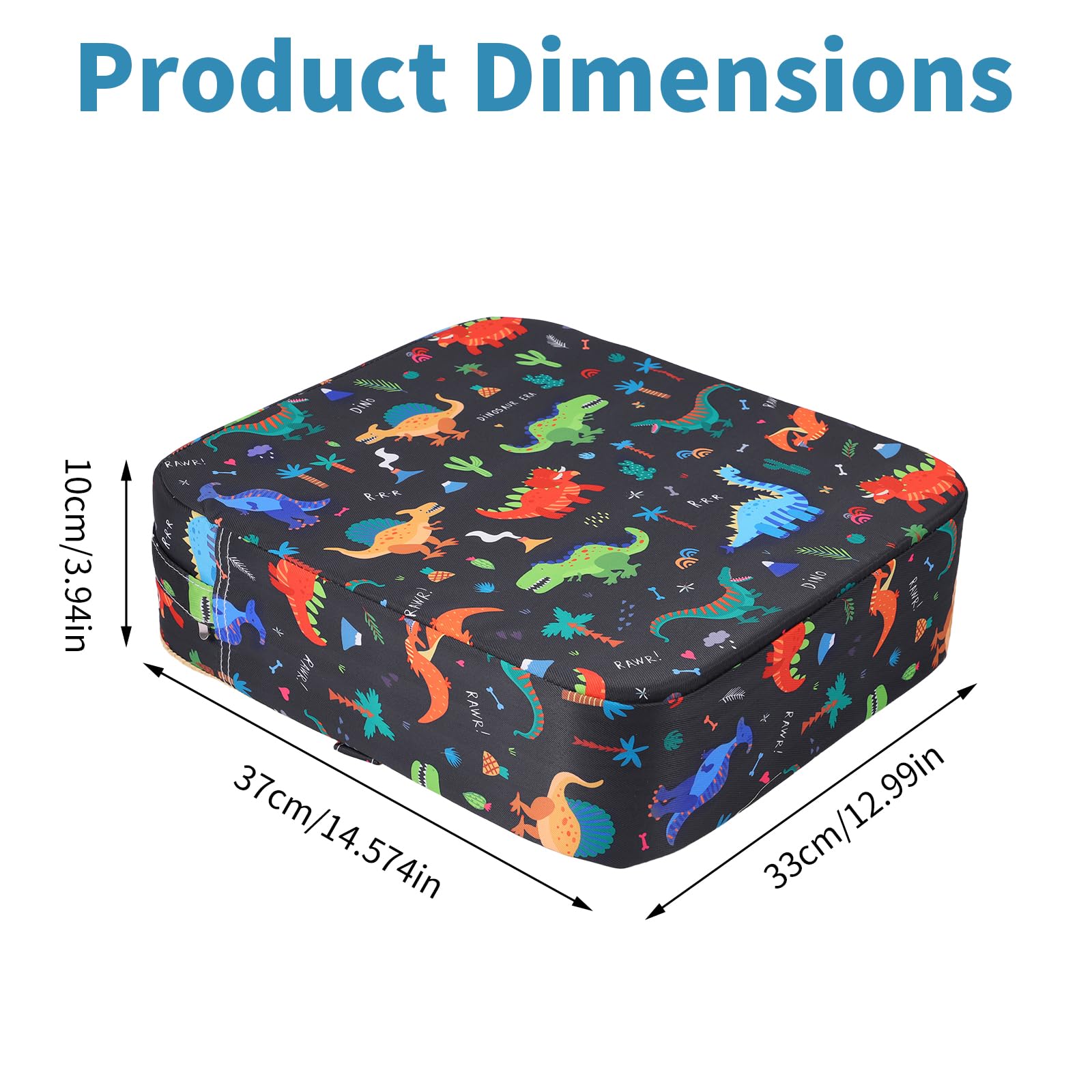 Rialzo Sedia Bambini 8cm, con 2 Cinghie di Sicurezza Anti-Scivolo, Protezione Lavabile, Portatile in Schiuma ad Alta Densità, per Mangiare, Suonare il Pianoforte, Viaggi (Dinosauri Neri) - 3