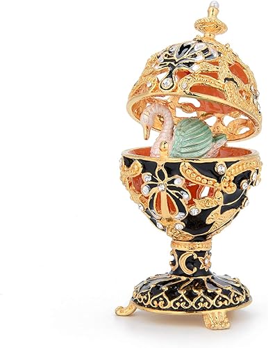Miniatura 2 de QIFU Caja decorativa esmaltada estilo huevo de Pascua con bisagras, coleccionables rusos clásicos, regalo único para el día de Pascua