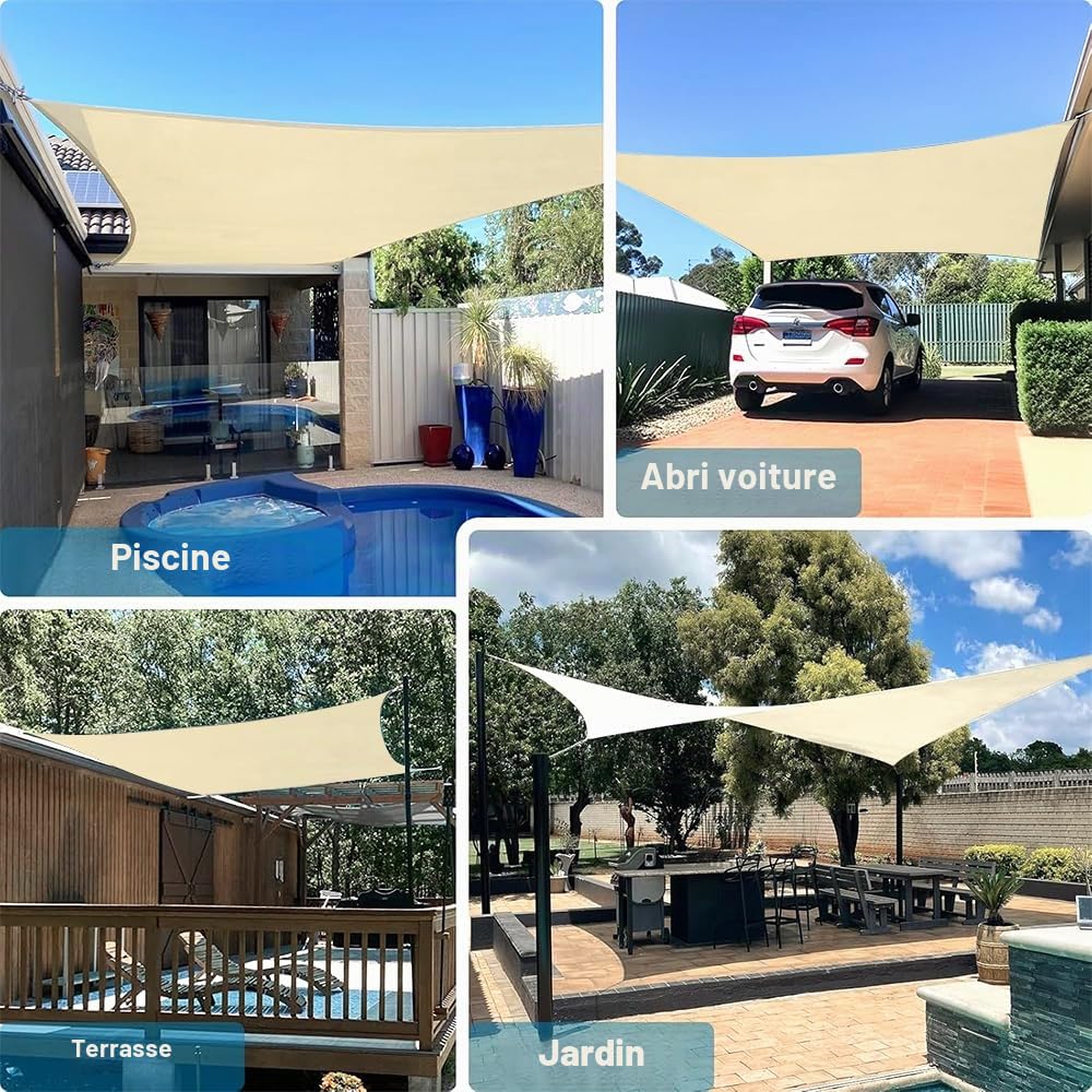 Voile d'ombrage rectangulaire avec œillets, 3 x 4 m, avec Fixation, pour Balcon, Protection Anti-UV et résistant aux intempéries, pour terrasse, Jardin, Piscine