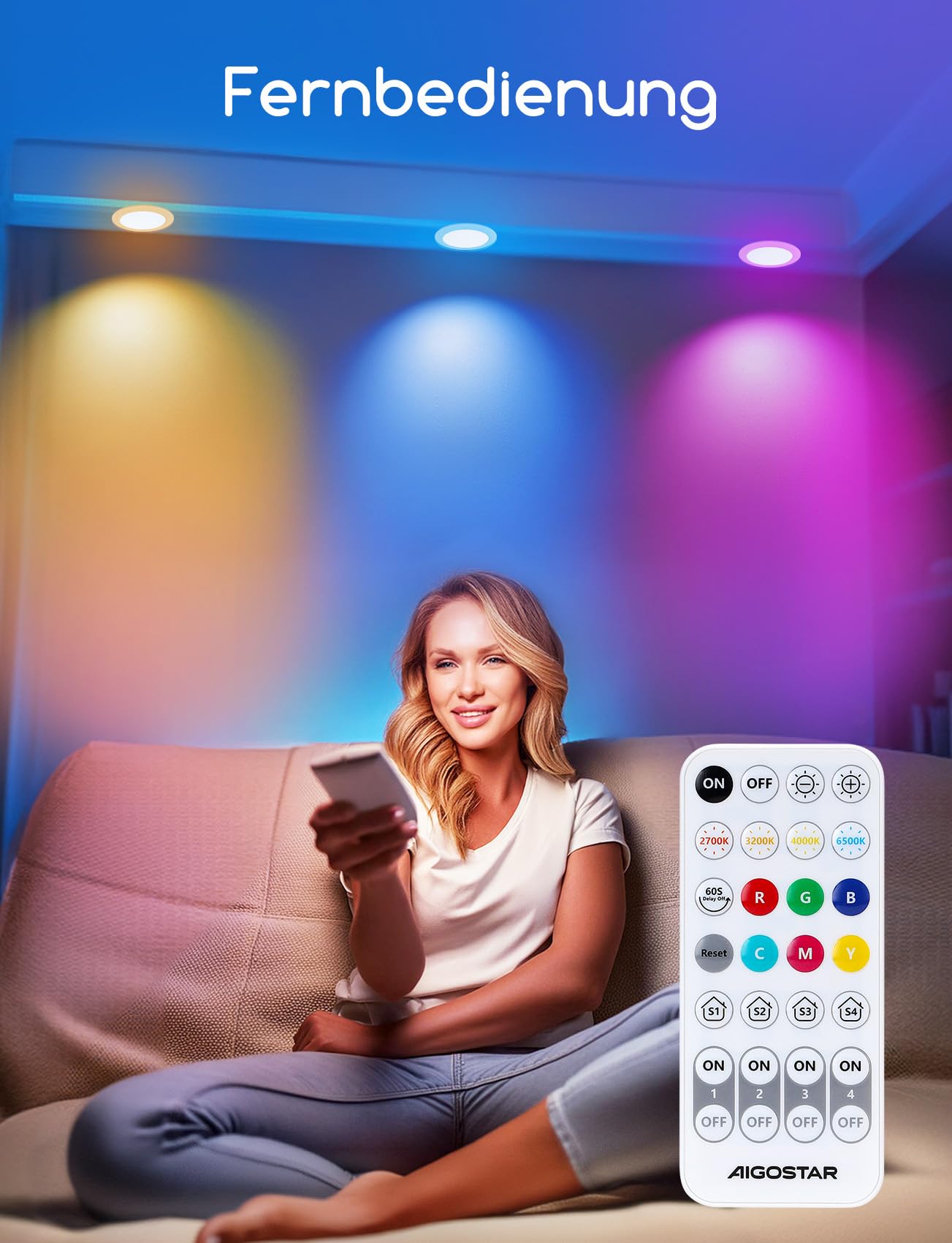 Aigostar Einbaustrahler Intelligente LED Downlight mit Fernbedienung, 6W Einbauleuchte Bluethooth Mesh, Farbe Einstellbar und Weißes Licht 2700K-6000K, Kompatibel mit Alexa, Ф100-110mm, 8 Stück