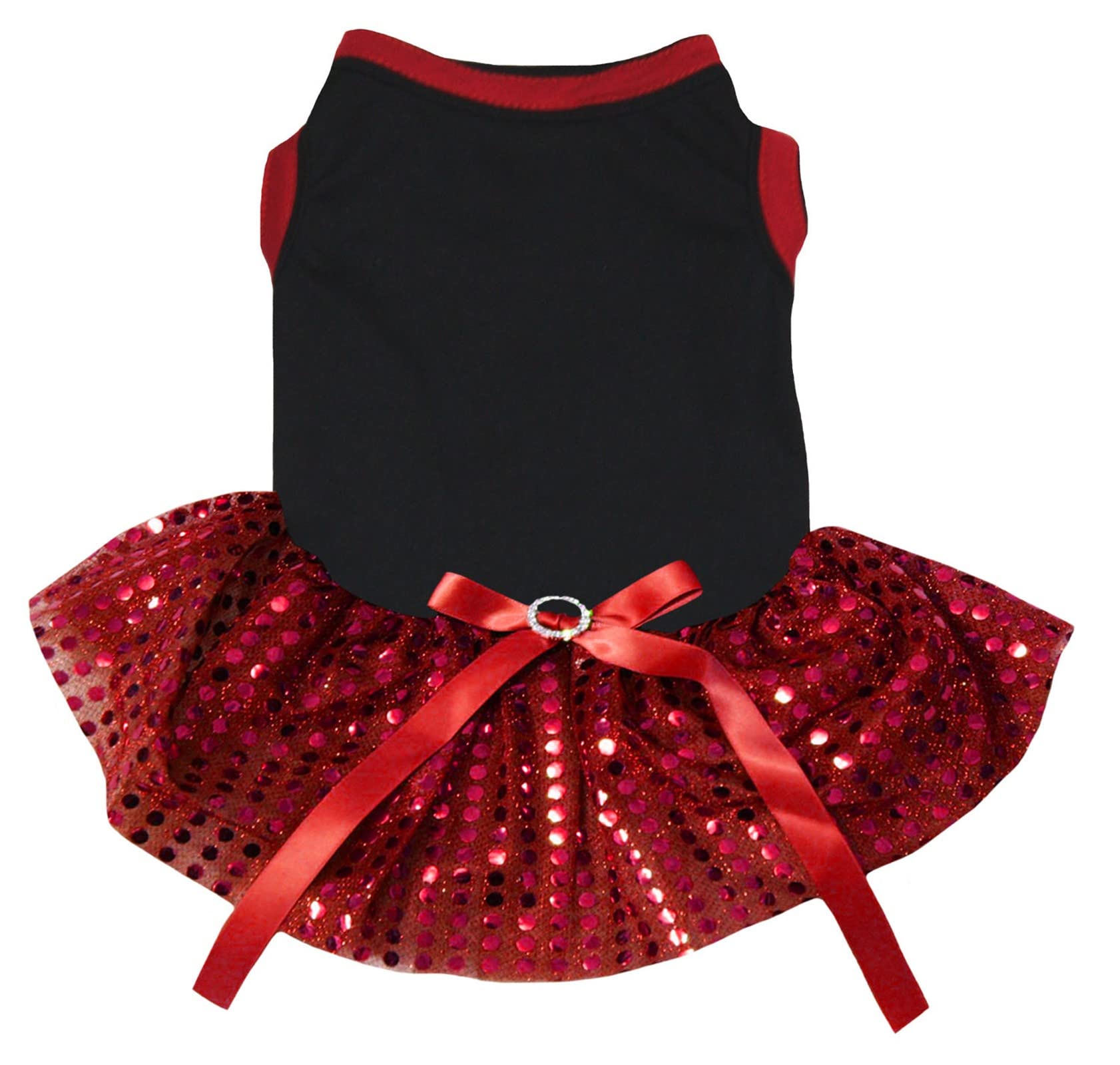 Petitebella Plain Sequins Tutu Puppy Dog Dress (Black/Red, X-Large)
