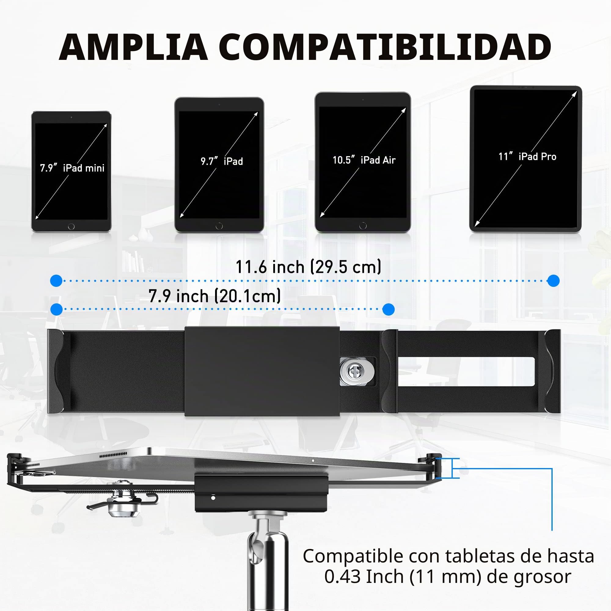 AboveTEK Bloqueo Antirrobo Soporte para Tablet - 360/320 POS Swivel - Bloqueo de Seguridad para Tablet, Soporte de Mesa con Abrazadera para iPad de 7 a 11 Pulgadas Fire Microsoft Galaxy Tab Google