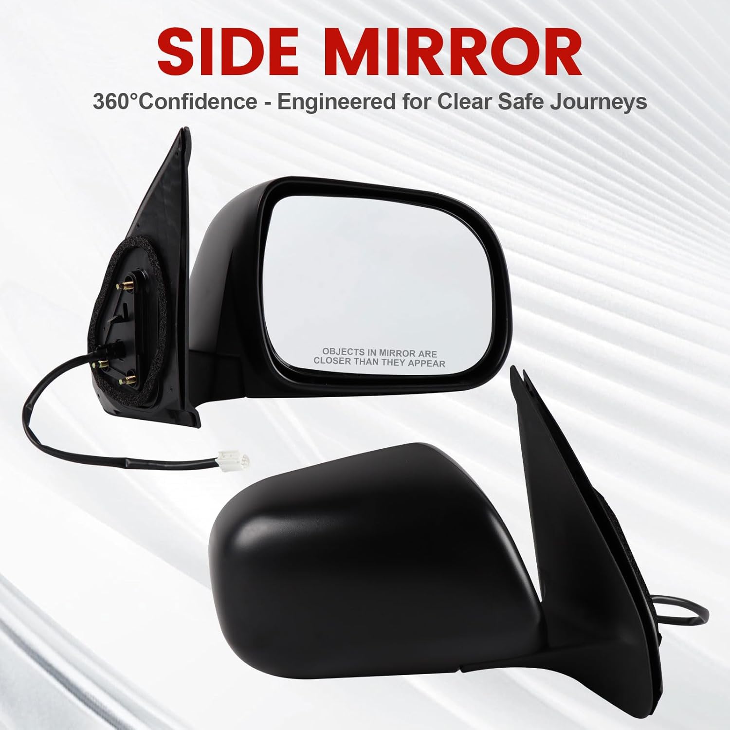 Drive Side Mirror Compatible with 2005-2011 Toyota Tacoma 3PINS Connector Exterior Mirrors, Power Glass Black Left Side View Mirrors Replace TO1320203