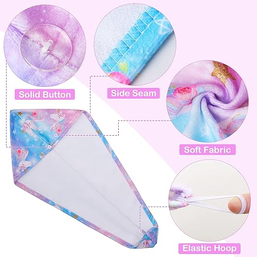 Miniatura 5 de FIOBEE Toalla de microfibra para el cabello para niños toalla de secado rápido turbantes absorbentes para cabello mojado con botón cabello largo