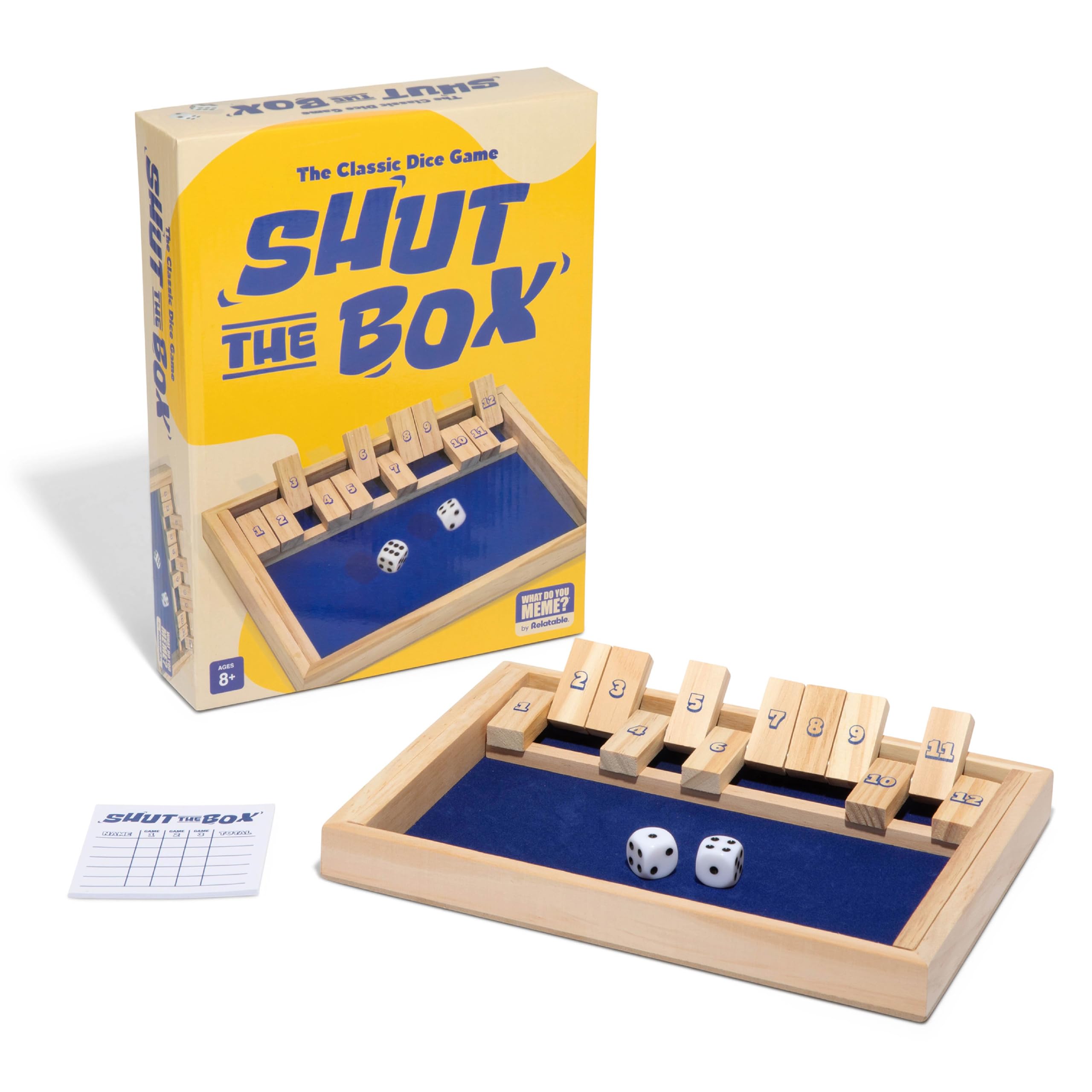 Shut The Box by Relatable, The Classic Choice for Tabletop Games, Math Games, Board Games for Kids and Adults, and Strategy Games, Includes 2 Dice, 1