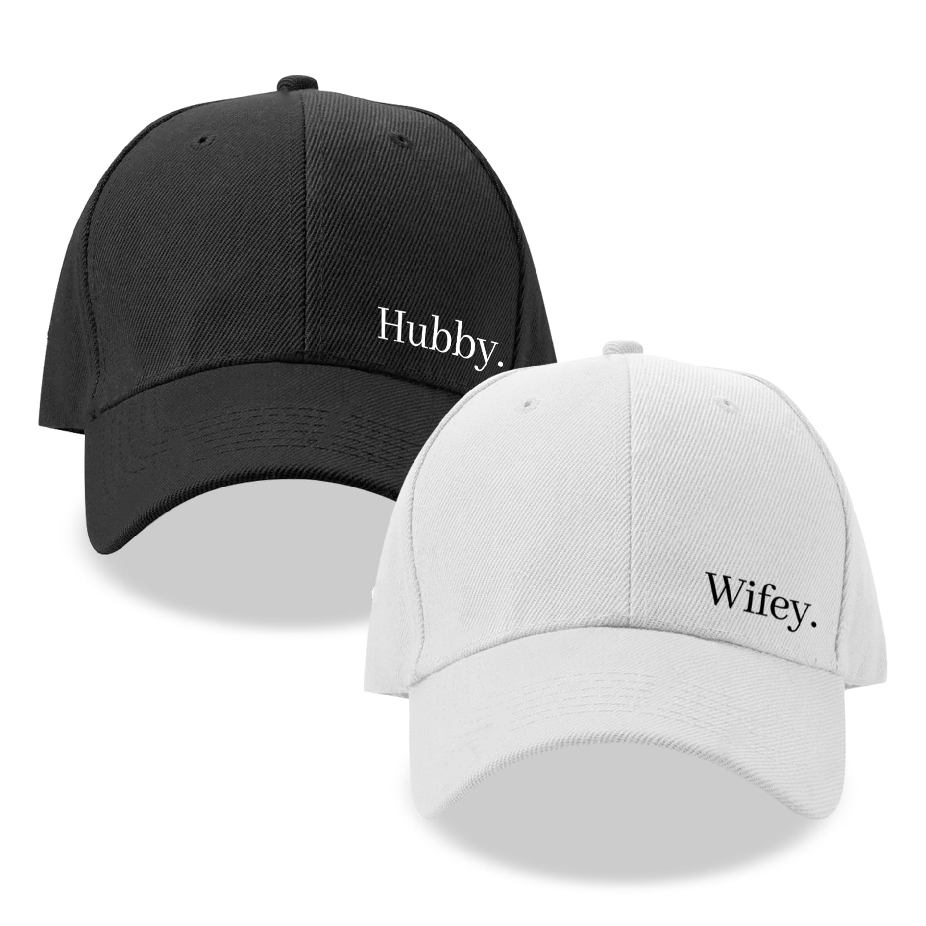 Groombridegifts Unisex B (2 Hats) Hubby & Wifey/White+Black Hubby And Wifey Hats - Honeymoon Essentials & Engagement Gifts For Couples - Matching Couples Baseball Cap Set