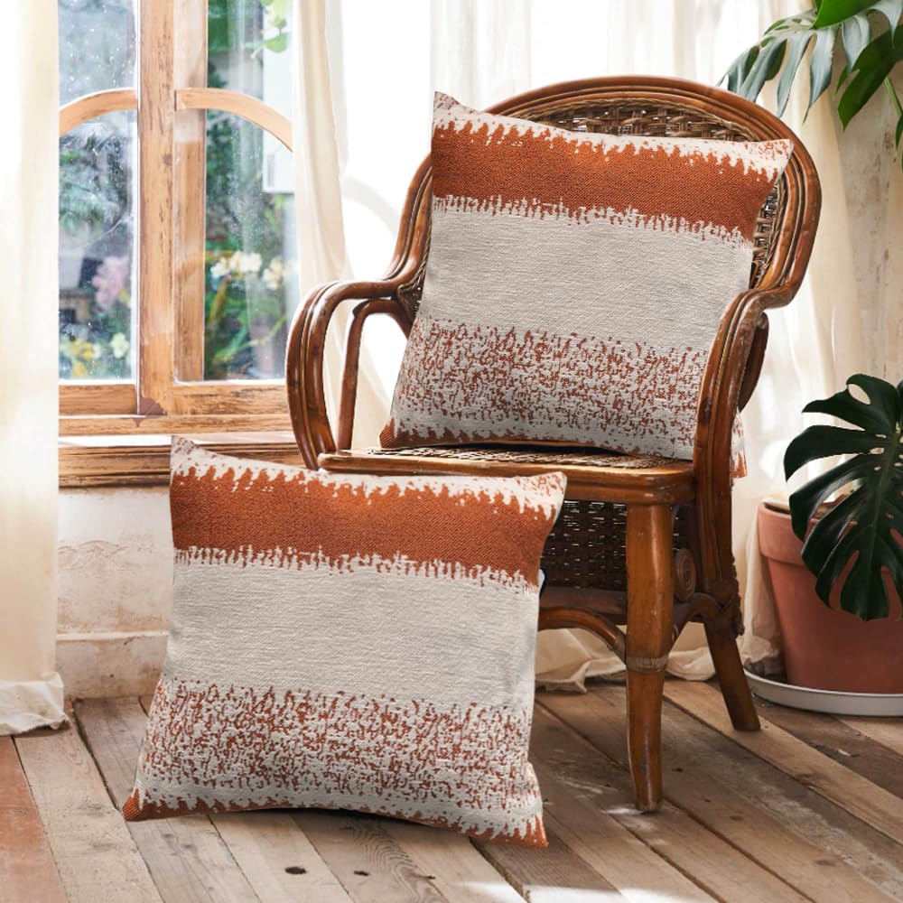 Orange Cushion Cover Orange and white Square Chenille stripes Throw Pillow Case Set Cushion Covers for Living Room Sofa Bed Bedroom Home Decor Garden Couch decoration pillowcase 50x 50cm set of 2