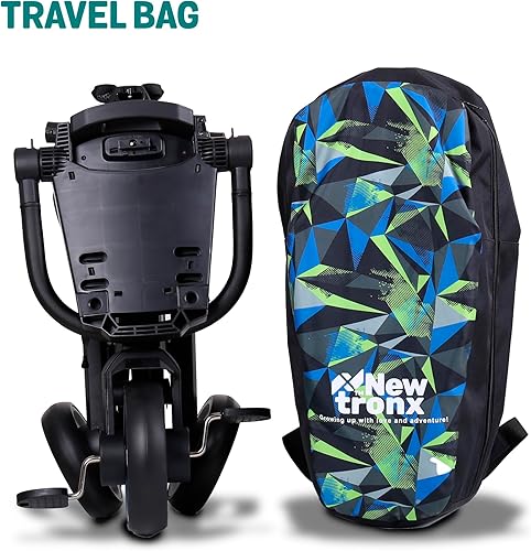 Miniatura 9 de NewtronX Adventure Pro Summer Edition - Triciclo plegable para niños pequeños, toldo grande, cesta, mochila de viaje y bolsa para padres, triciclo