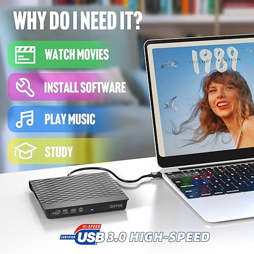 Miniatura 2 de Unidad externa de CD/DVD, USB 3.0 y USB-C, portátil, CD RW, reproductor de DVD, quemador de DVD para portátil, de escritorio, compatible con Windows