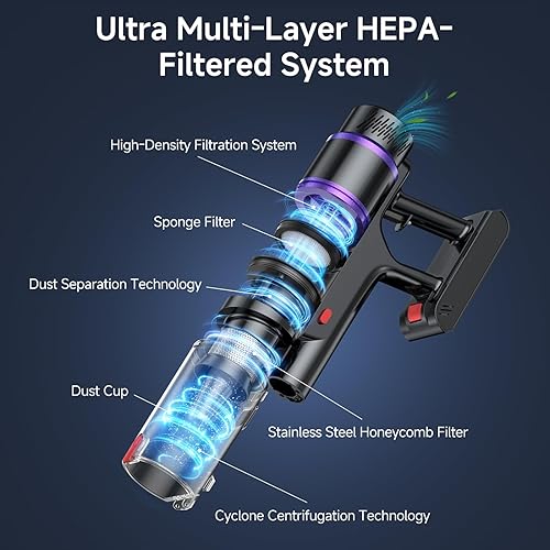 Miniatura 5 de Aspiradora inalámbrica, 550 W50 Kpa70 minutos para el hogar con modo automático inteligentepantalla táctil LED, aspiradora inalámbrica de pie