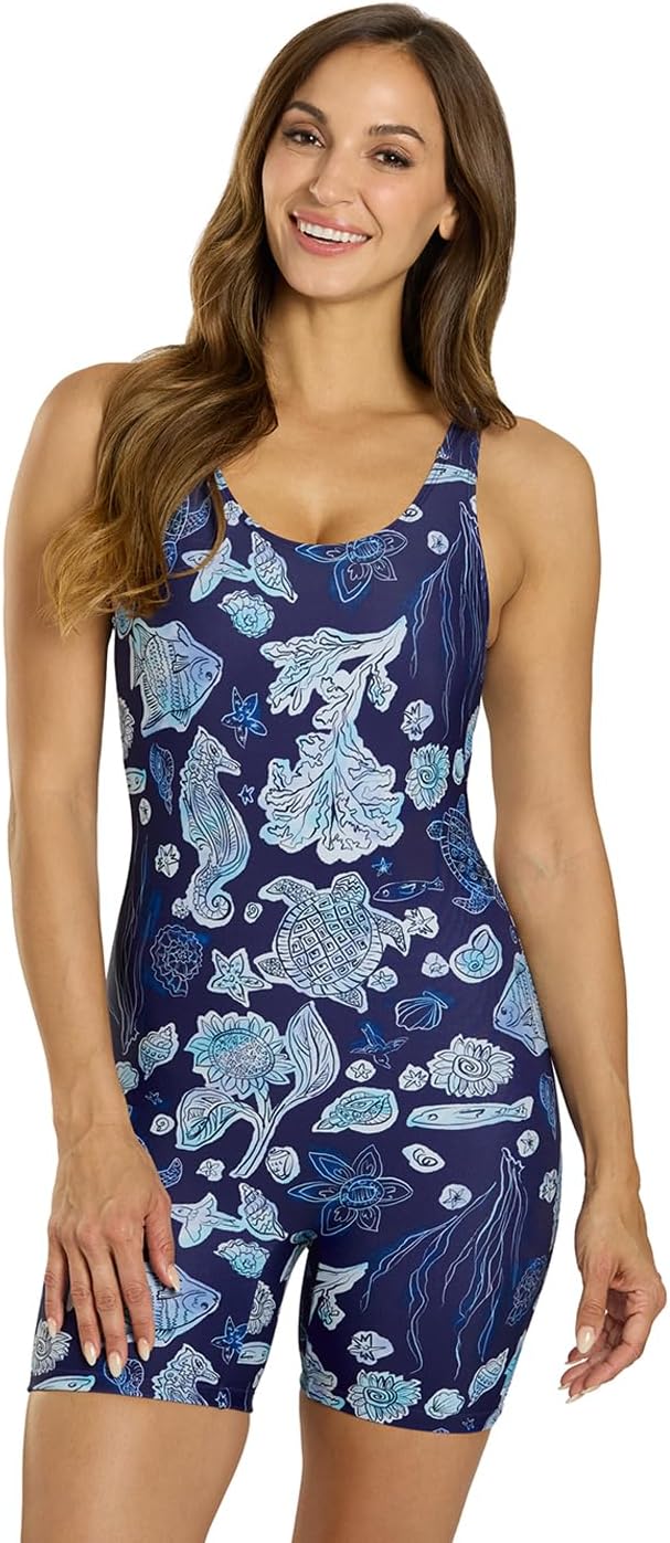 Sporti Women's Boyleg One Piece Swimsuit - Unitard Bathing Swimsuit - Athletic Full Coverage Swimwear Lap Swimming Suit