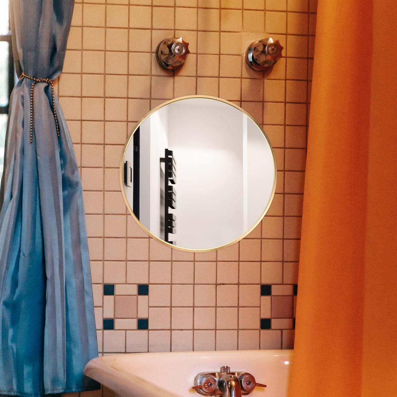 Round Bathroom Mirror Metal Frame 24 Vanity Mirror for Makeup Wall Mounted Suitable for Home and Commercial Use