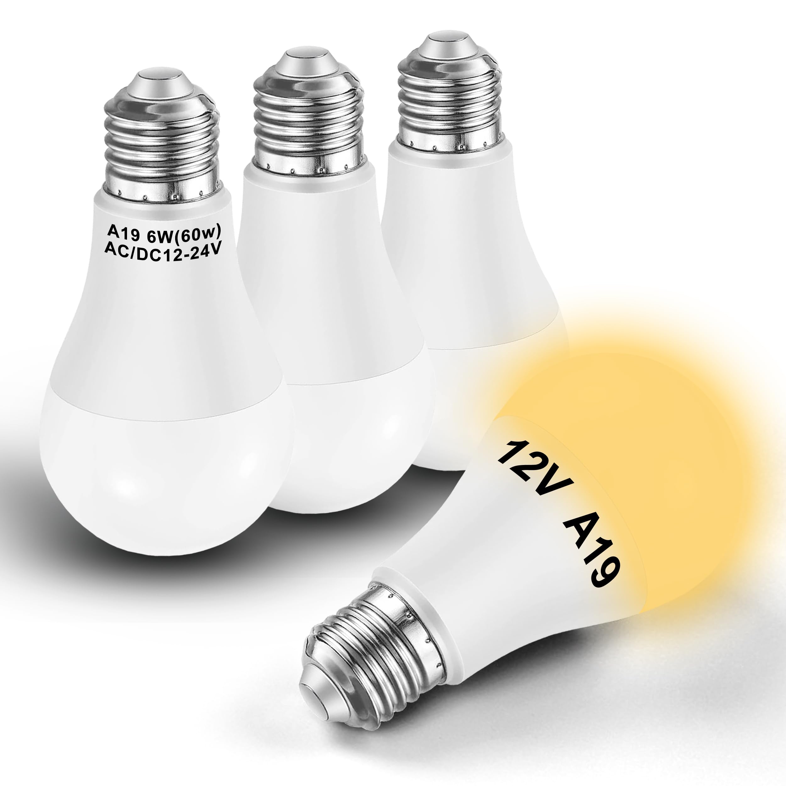 12V Low Voltage A19 A60 LED Light Bulb 6W Equivalent 50W 60Watt Halogen 700lm 2700K Warm White E26 E27 Standard Base for Landscape Garden RV Marine