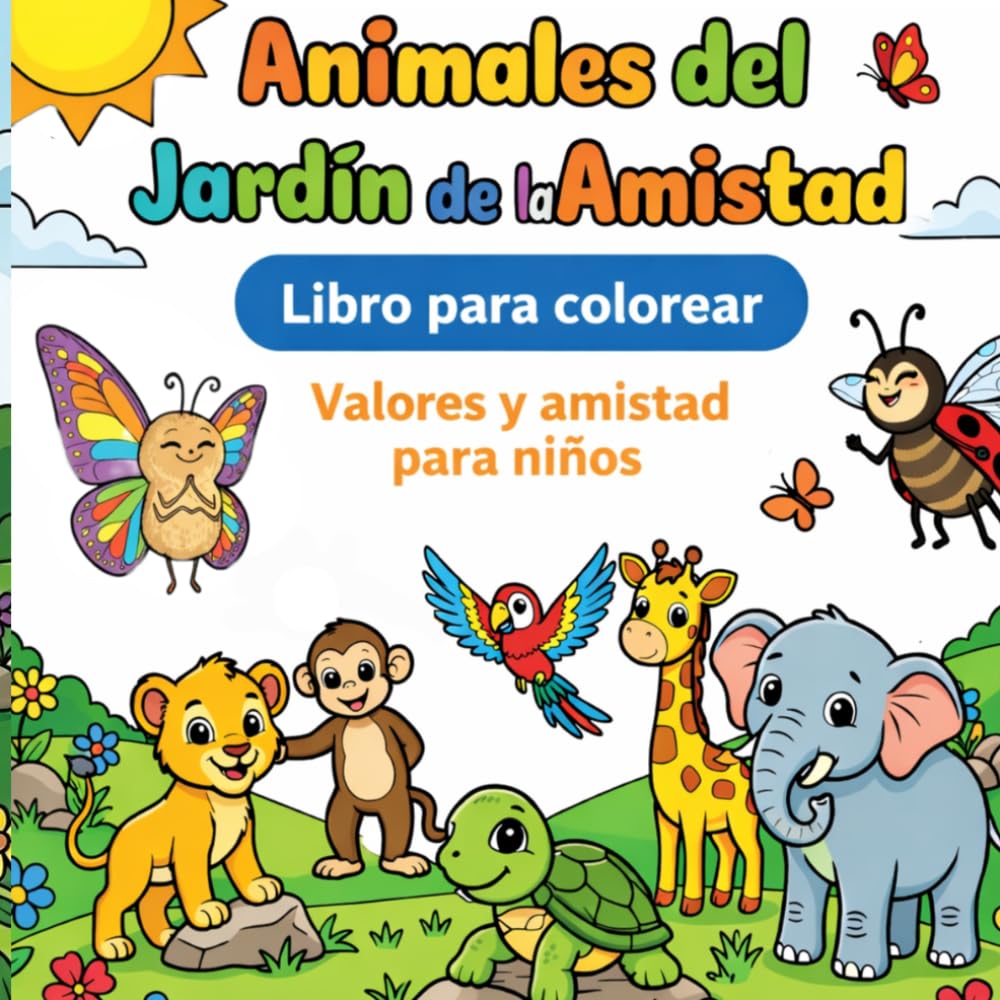 Animales del jardin de la amistad: Libro para colorear infantil valores y amistad para niños