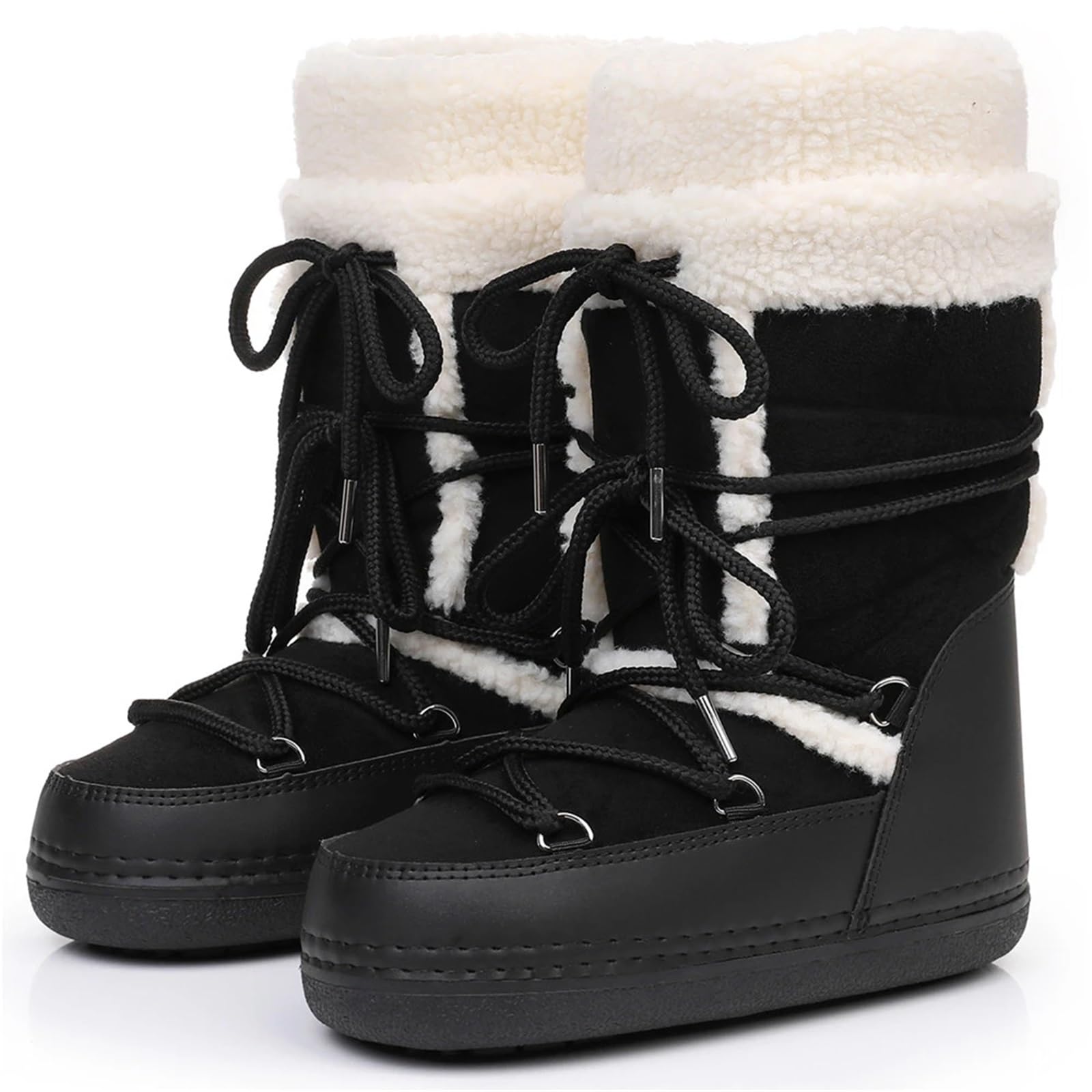 Botas de Nieve for Mujer, Botas Gruesas Blancas y Negras, Plataforma con Cordones for Invierno, esquí Impermeables a Media Pantorrilla for(Pink L4,41-42)
