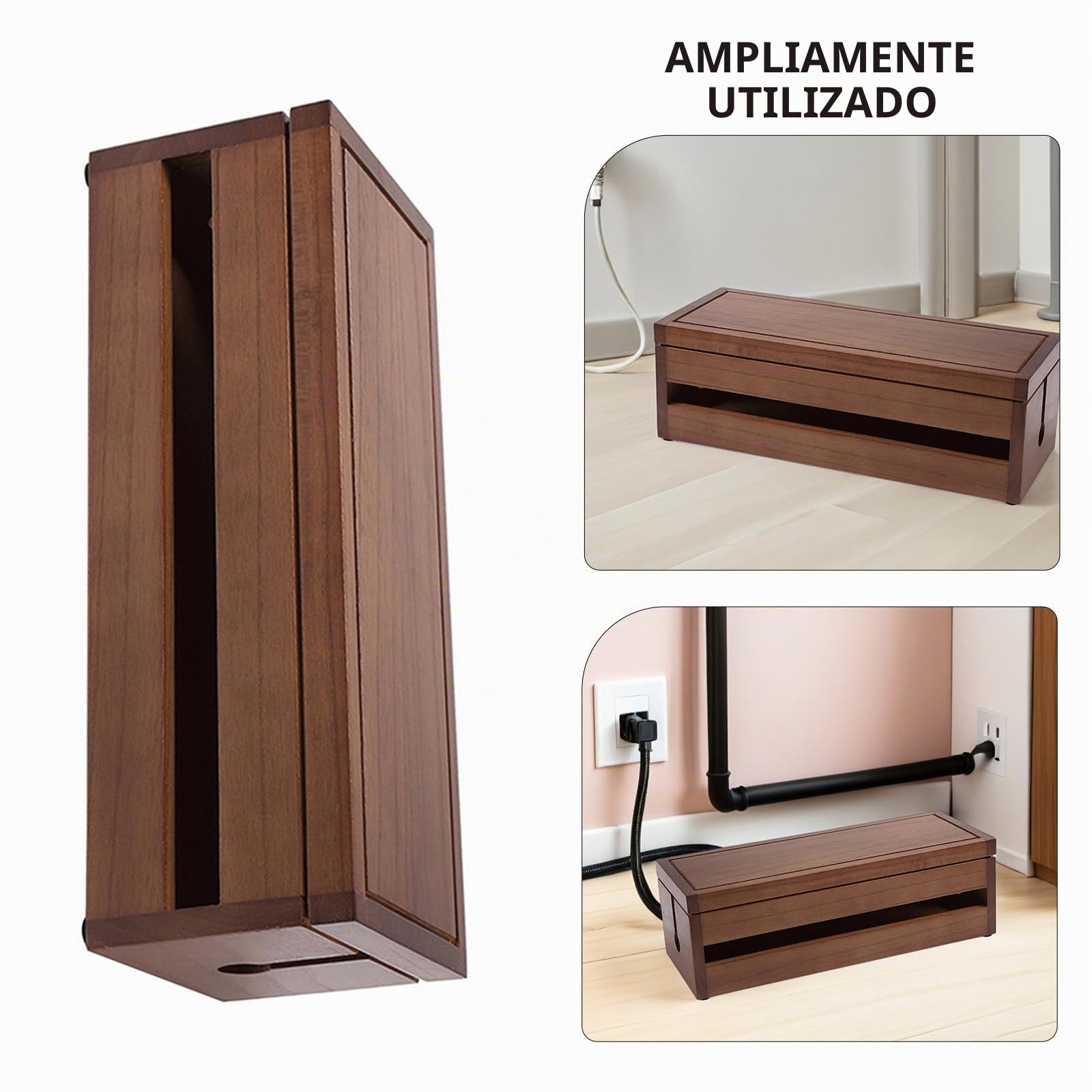 Organizador de Cables de Madera Fortune Paulownia Diseño Hueco Multidireccional Que Protege y Mantiene Ordenados los Cables Hogar