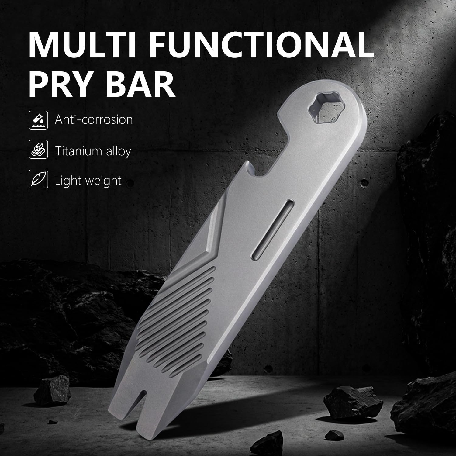 Titanium Mini EDC Pry Bar – Compact Multi-Tool Crowbar With Bottle Opener, Scraper, And Keychain Clip For Outdoor And Everyday Carry