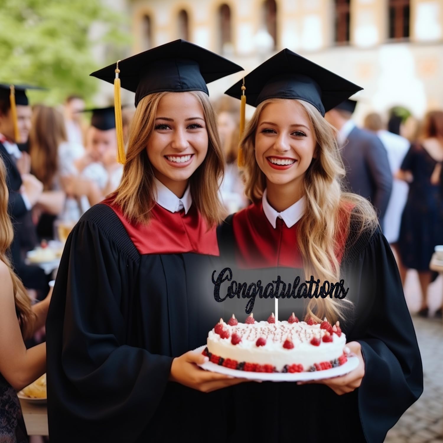 Black Glitter Congratulations Cake Topper, Congrats 2025/Class of 2025, 2025 Graduation Party Decorations Supplies 1