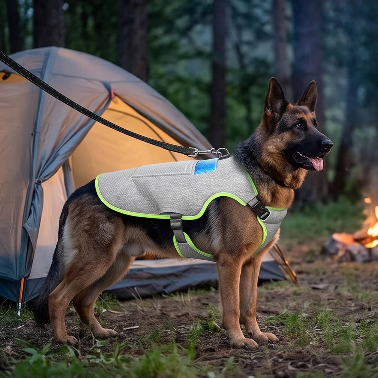 Kühlende Hundeweste, verstellbare Kühlweste für Hunde, Verdunstungskühlungsjacke für Hunde, leichter, atmungsaktiver Netz-Sommermantel für Spaziergänge, Wandern, Training, Minzgrün und Grau, Größe XXL