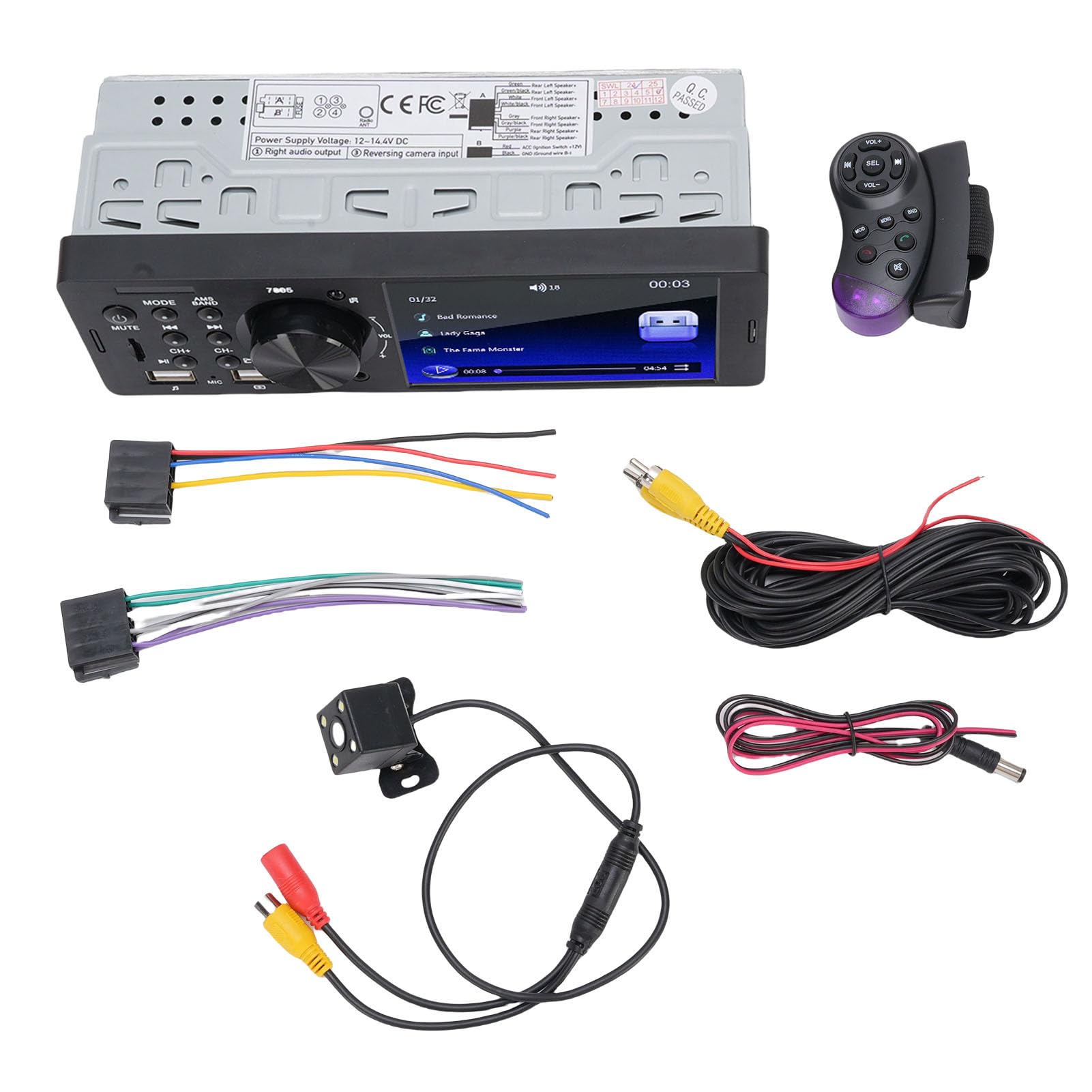 Sxhlseller Samochodowy Zestaw Stereo o Przekątnej 1 DIN z 4-calowym Ekranem HD, Bezprzewodowe Radio Samochodowe Bluetooth, Kamera Cofania, Radio z Pojedynczym DIN, Pilot na Kierownicy do