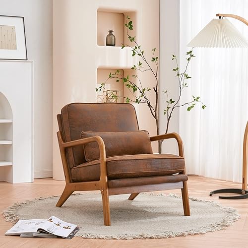 Miniatura 4 de Silla decorativa con respaldo medio, respaldo inclinado, cómodo cojín extraíble, asiento tapizado, sillón de mediados de siglo, sillón de ocio con