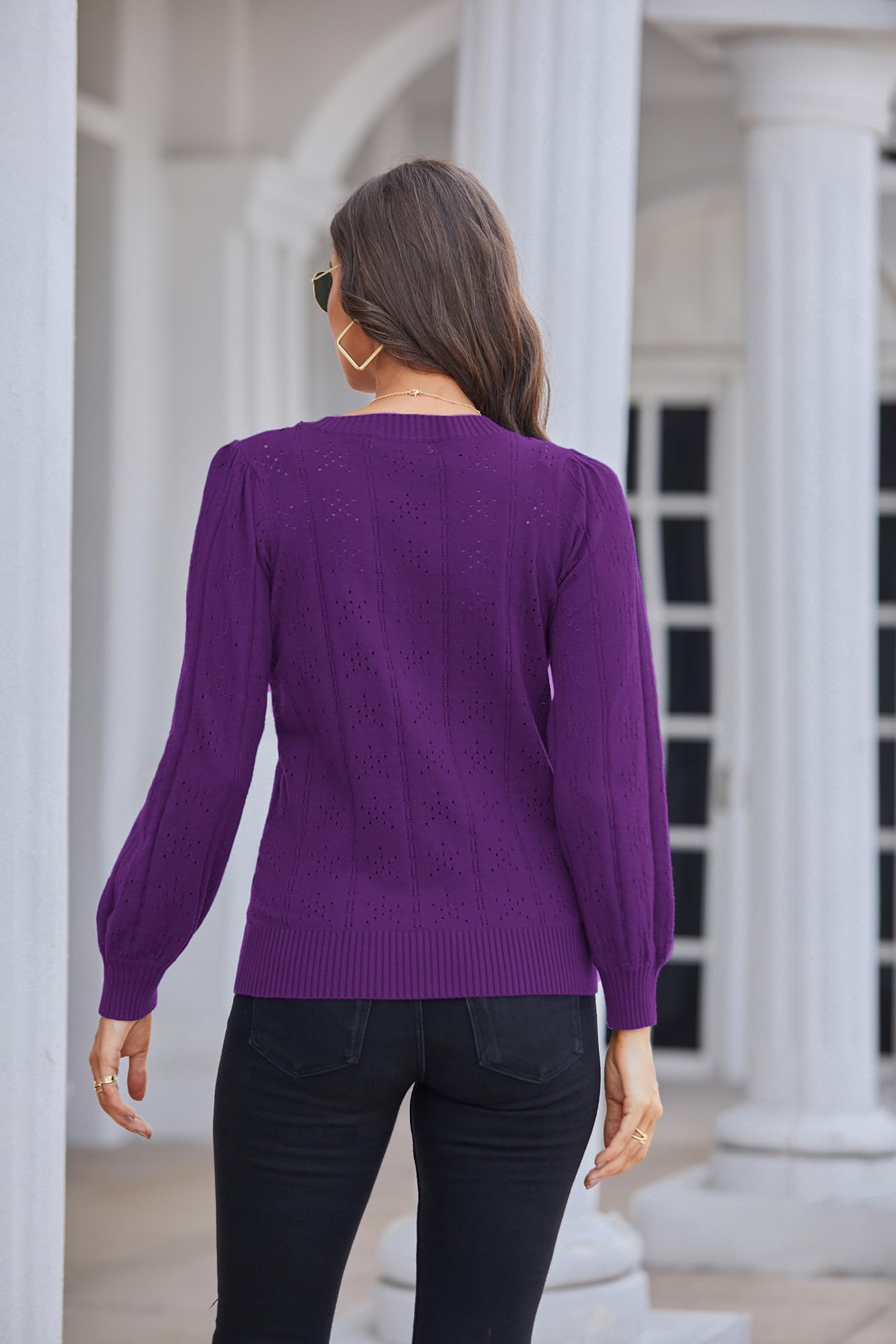 GRACE KARIN Maglia Elegante Donna a Manica Lunga con Scollo a Rotondo Tinta Unita