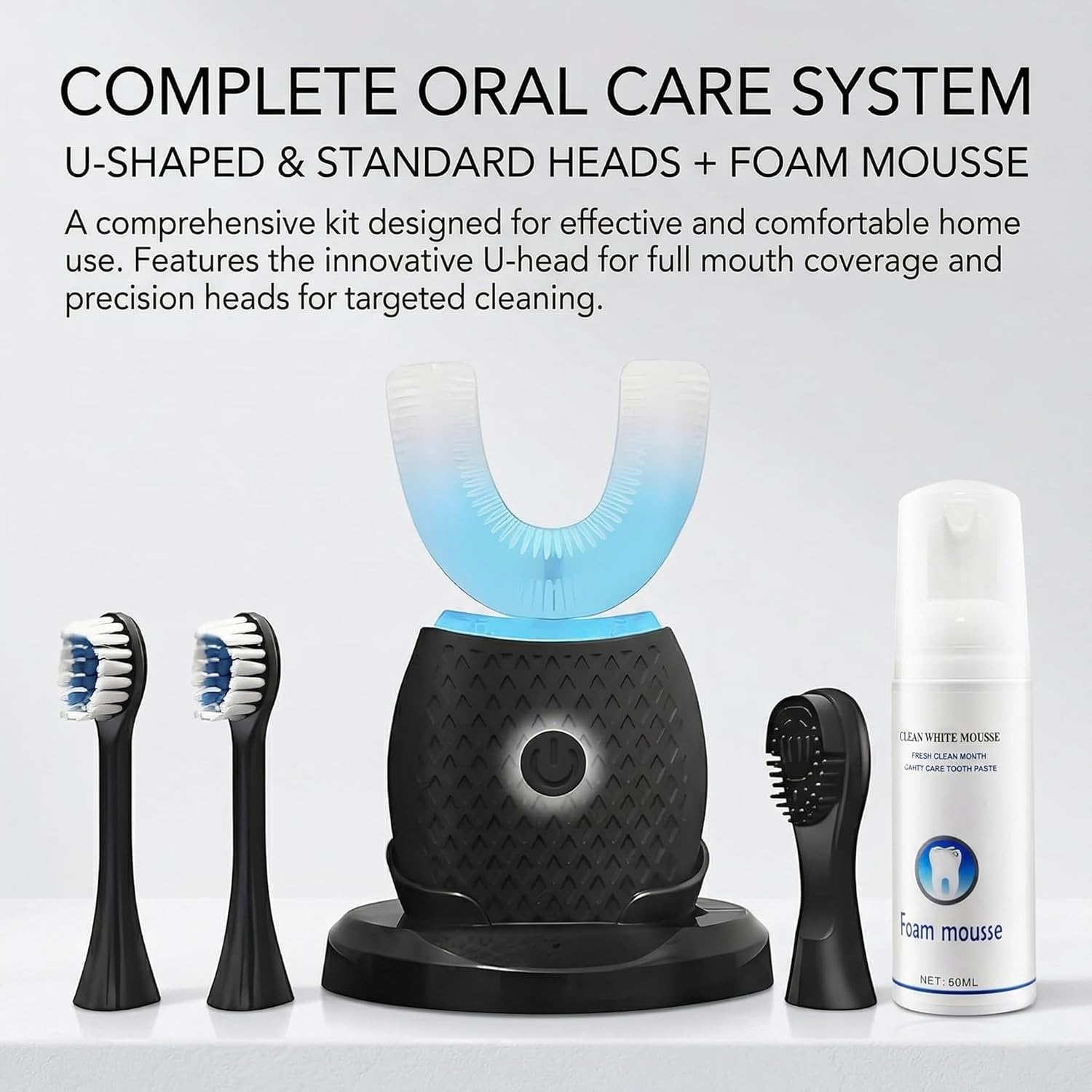 U-Shaped Electric Toothbrush – Comfort-Focused Design with Secure Grip for Daily Oral Hygiene at Home (Black)