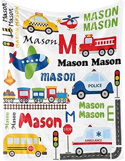 Custom Construction Blanket with Name for Boys Girls Kids, Personalized Name Blanket Construction Vehicles, Soft Flannel Blankets Customized Gift for Children Day Birthday Christmas-40 x50