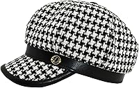 KORIXINE Women's Houndstooth Newsboy Cap - Adjustable Beret Cabbie Hat, Leather Brim for Summer Fall Fashion