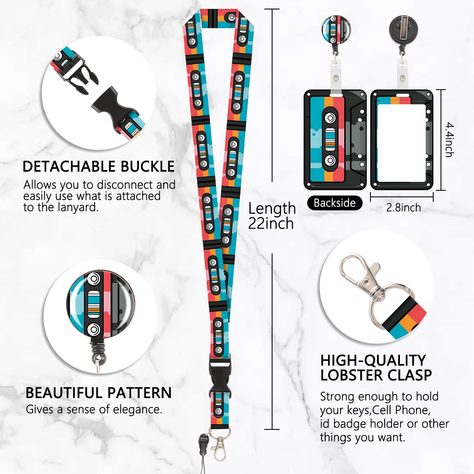 Lanyard Card Holder ID Badge, Cordón Desmontable Retráctil con Clip, Porta Tarjetas Identificativas Tarjetero, Card Holder con Cordón de Cuello para Enfermera, Profesora y Alumno (Estilo 8)