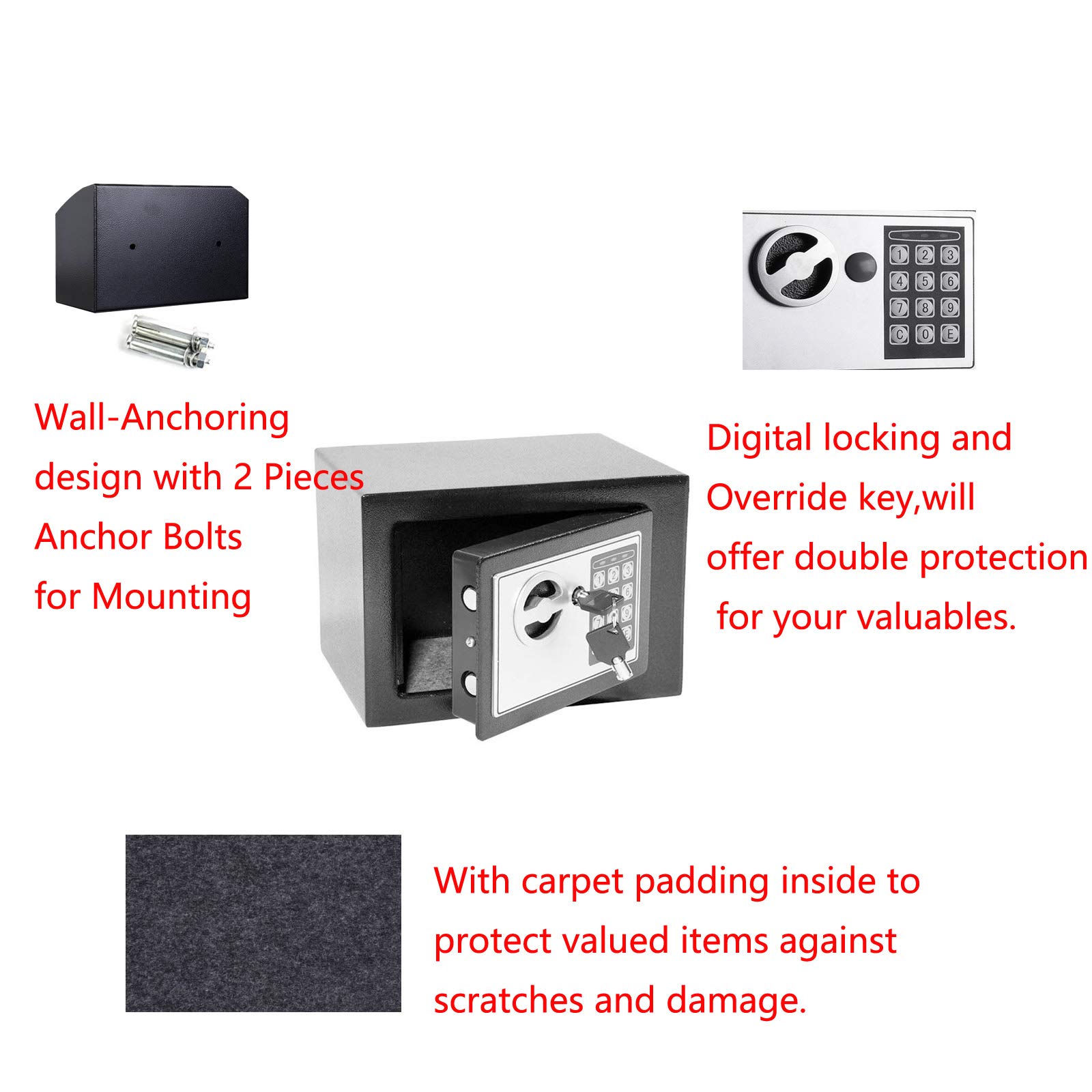 Cassetta di Sicurezza Digitale Piccola di Sicurezza da 4,6 Litri con Chiavi a Combinazione e Cassetta di Sicurezza con codice Pin per Soldi/Grigio