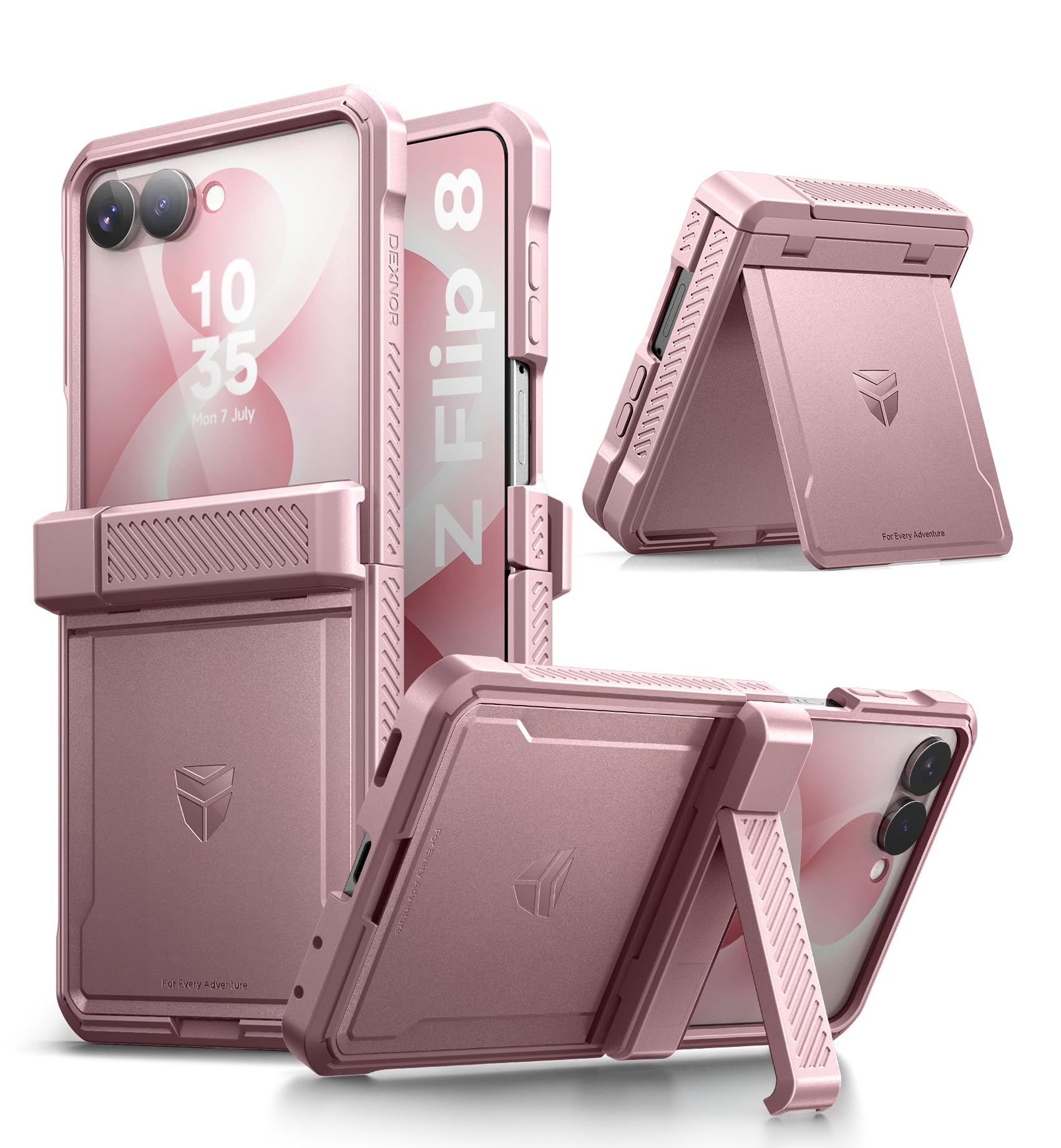 Dexnor Kompatibel mit Samsung Galaxy Z Flip 8 Hülle mit Dual-Ständern, Auto-Close-Scharnierschutz & Displayschutzfolie, Vollständige Robuste Stoßfeste Schutzhülle, Schwerer Bumper Case - Pink