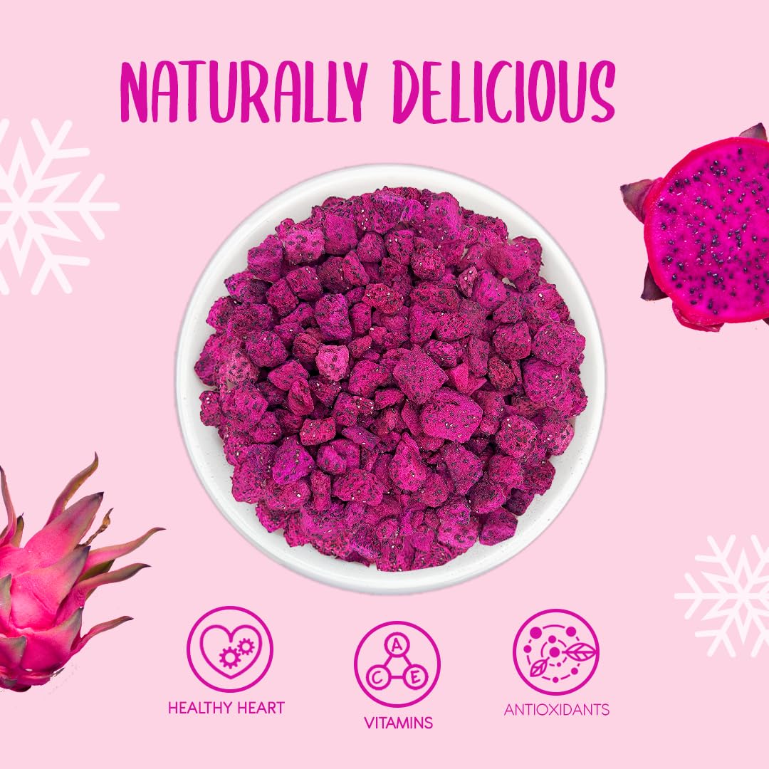 Fruta del Dragón Liofilizada en Trozos 100g - Pitaya Roja Premium - Snack Natural Tropical para Smoothies, Repostería y Cócteles - Sin Azúcar Añadido, Vegano