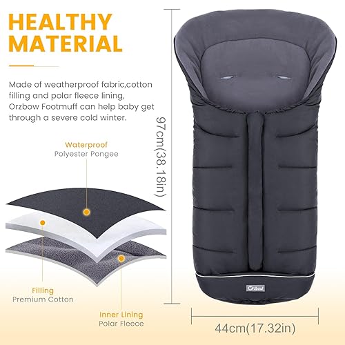 Vista 6 de Orzbow Saco universal para cochecito, bolsa de invierno cálida para cochecito de bebé, impermeable, resistente al viento, forro polar cálido