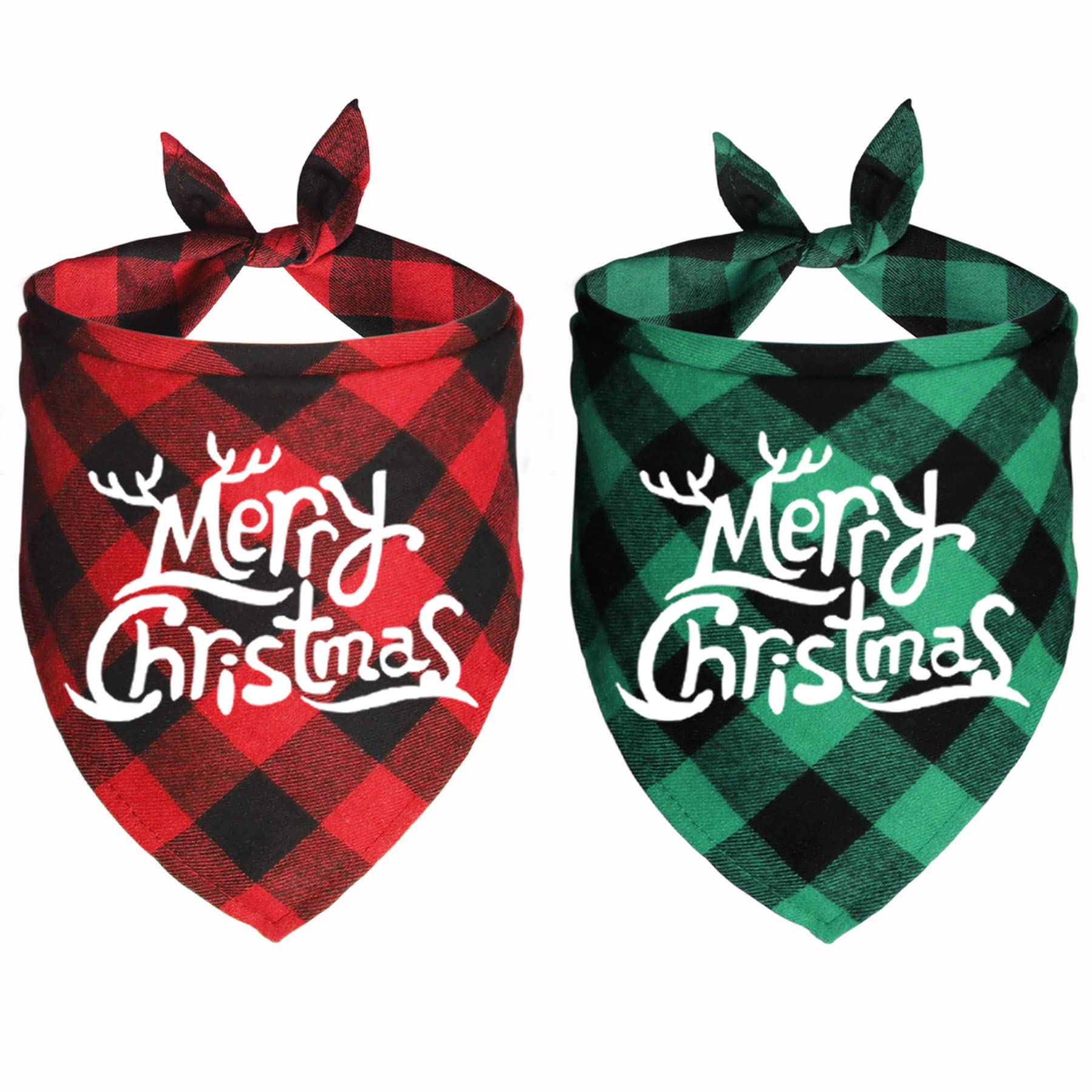 Weihnachts-Hundehalstücher, 2 Stück, Kariert – Größen S/M/L/XL, Für Kleine Bis Große Hunde, Baumwolle