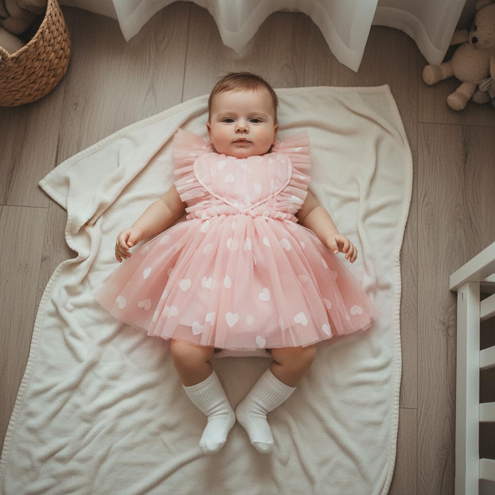 GXNRHG Baby Girl Valentines Tutu Sukienka Śliczny nadruk w kształcie serca Pończoch Suknie liniowe Letnia księżniczka Urodziny Party Wzburzona sukienka letnia