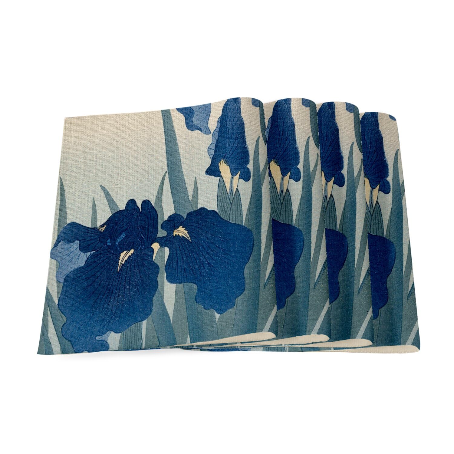 Set de table en lin bleu iris grand format pour eviter les taches avec style japonais unique