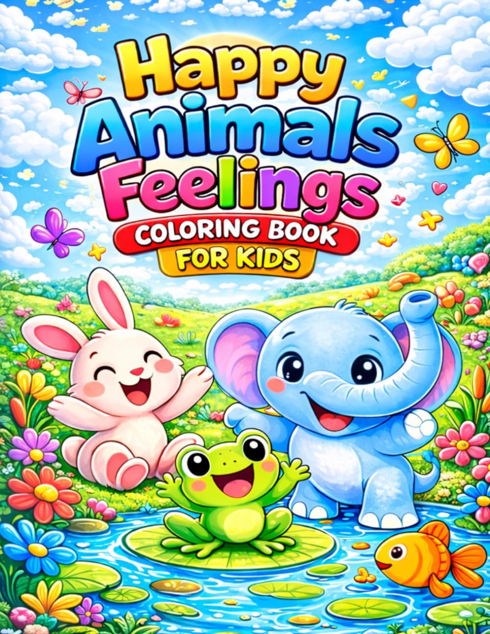 Happy Animals Feelings Coloring Book for Children: Cute animals showing emotions – fun and easy coloring pages for toddlers and preschoolers.