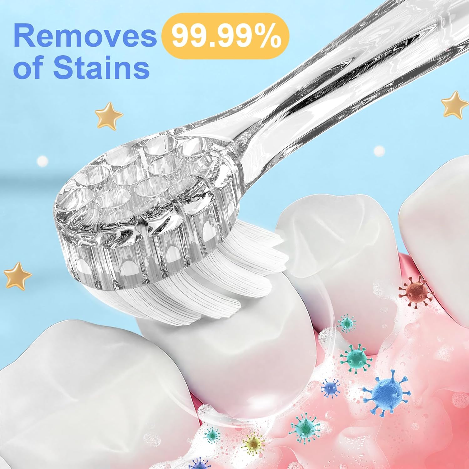 YUNCHI Toddler Electric Toothbrush Kids 0-3-6 Years, Baby Electric Toothbrush with Colorful LED Light, Battery Powered Toddler Toothbrush with 2 Minutes Timer 4 Brush Heads, Infant Toothbrush (Blue) - Image 7