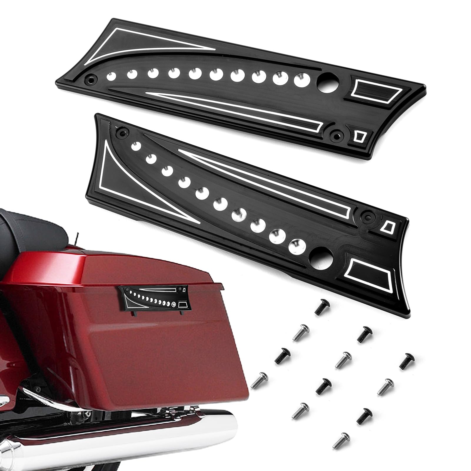 Mofun Saddlebag Latch Cover Compatible with 1993-2013 Harley Touring Road King Road Glide Street Glide Electra Glide, Juxtaposition Type Dotted Pattern, Gloss Black