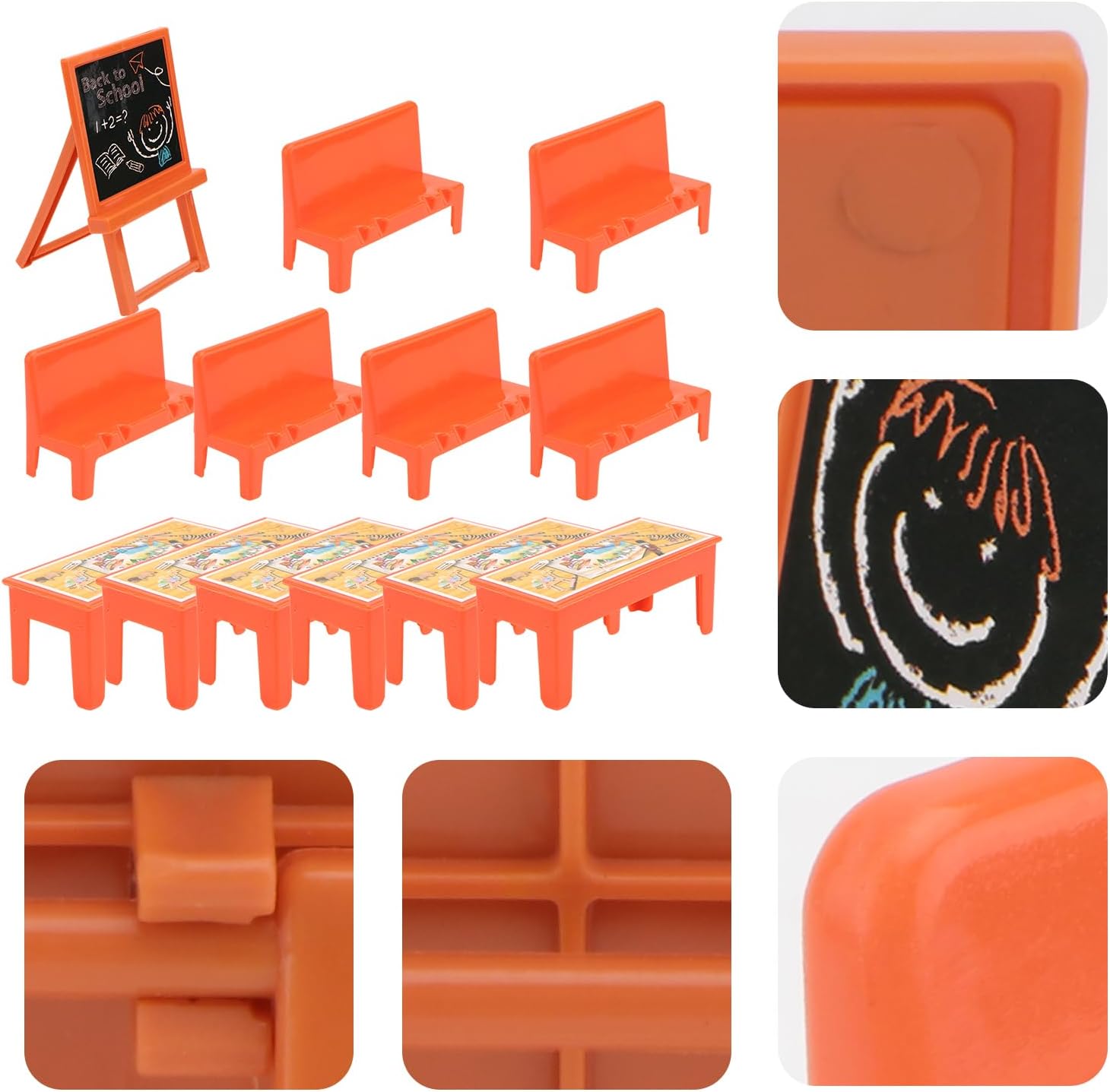 TOYANDONA Miniature Classroom Furniture Set with Blackboard Desk and Chair Models 13Pcs Dollhouse Accessories for Kids School Play and Mini Landscape Scene