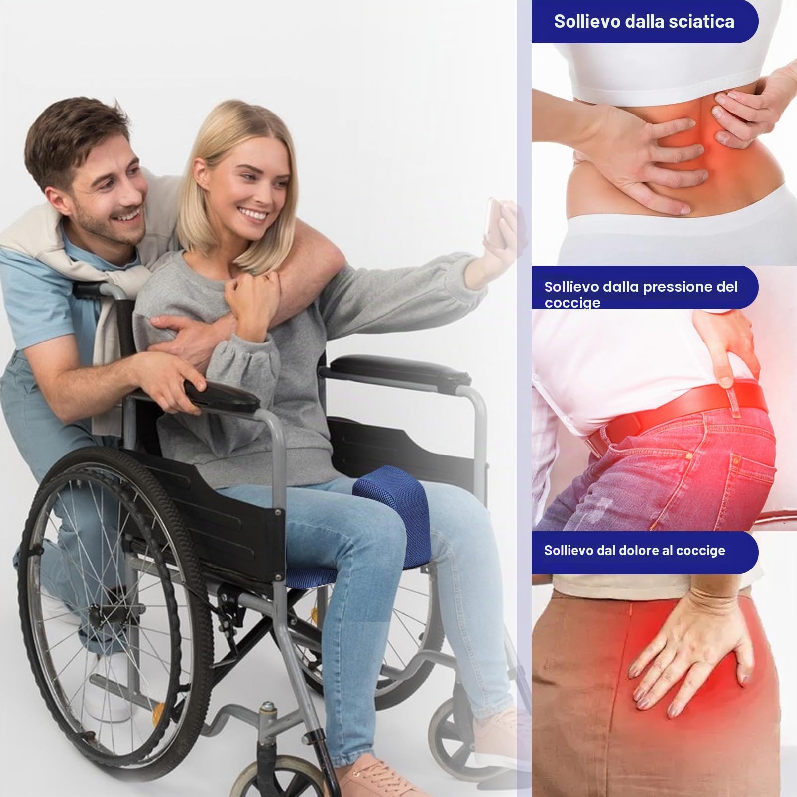 LIROPAU Cuscino antiscivolo per sedia a rotelle, cuscino per sedia a rotelle per anziani, con cuneo e cintura di sicurezza, sfoderabile, traspirante, per emorroidi, sciatica, piaghe da decubito e