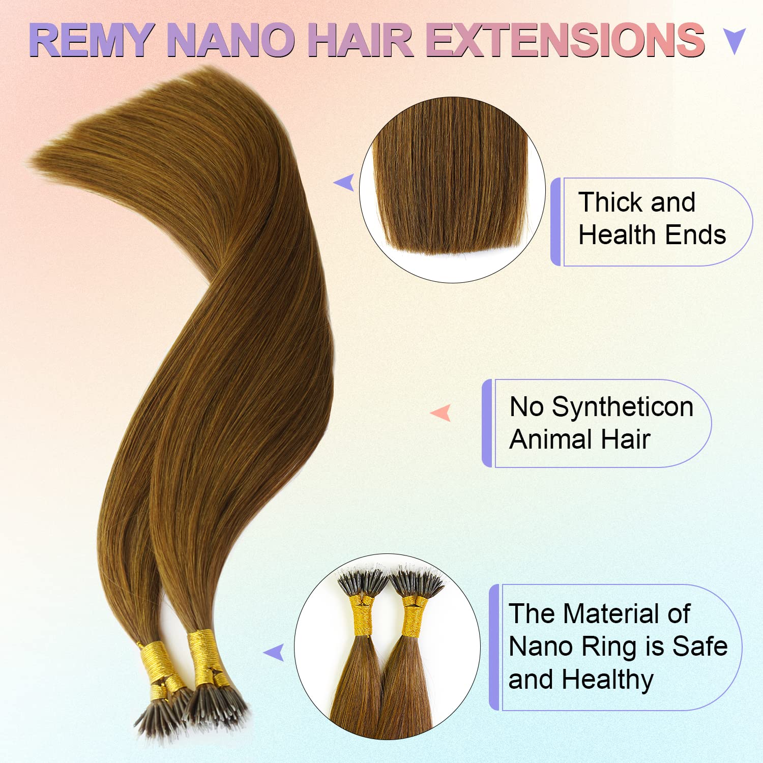 KOCONI 18 Inch Nano Ring Hair Extensions Real Human Hair Nano Beads Remy Human Hair Extensions Nano Extension Human Hair 14-22 Inch 50g (18 inch - Image 3
