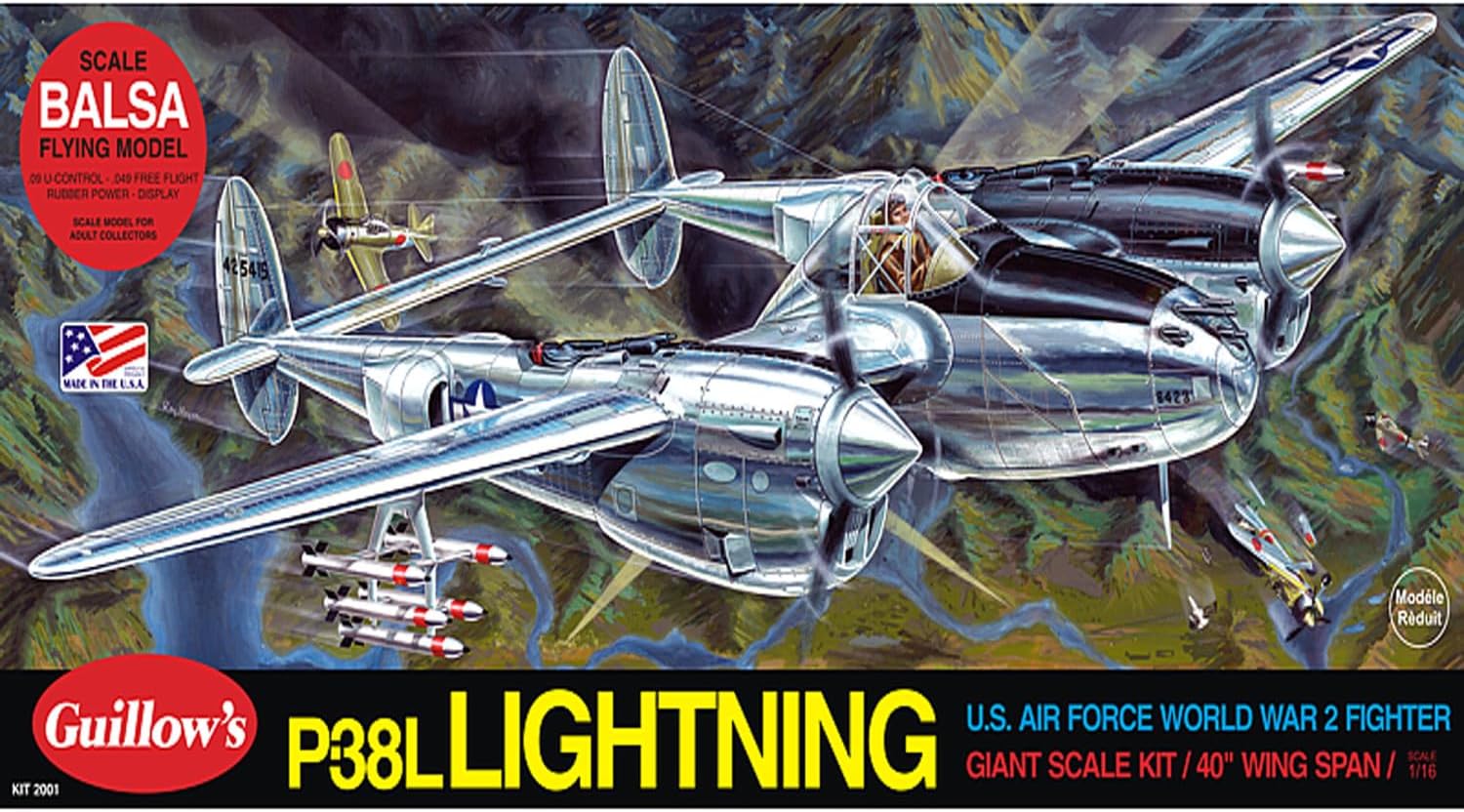 Guillow's Lockheed P-38 Lightning Model Kit Black, Small