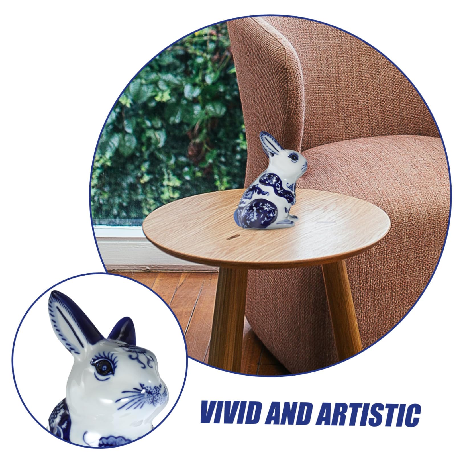 DOITOOL Figurine de Lapin Ornement Élégant en Céramique Bleu Clair Style Chinois, Décoration Adorable pour Bureau ou Salon pour Pendaison de Crémaillère