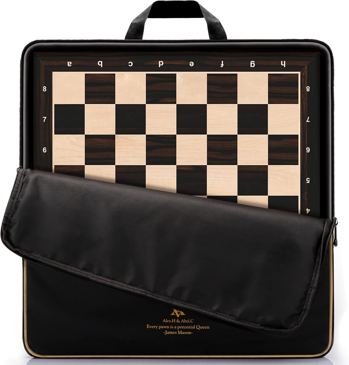 A&A Chess Board - Professional Wooden Chess Board, Tournament Chess Board with Storage Bag (Ebony, 21.25"/54cm W/Notation)